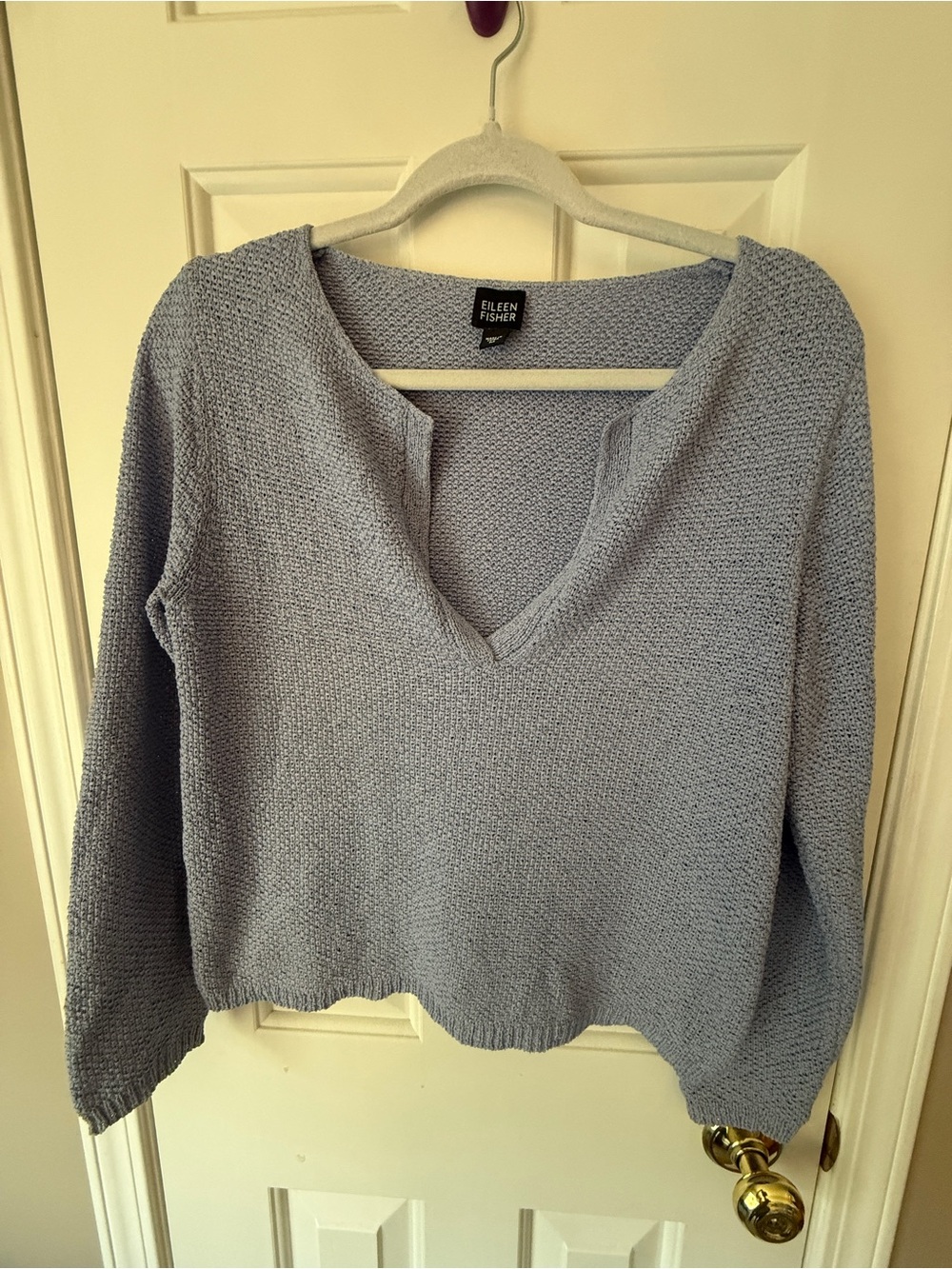 Eileen Fisher V-Neck Knit Sweater in Light Gray-lavender